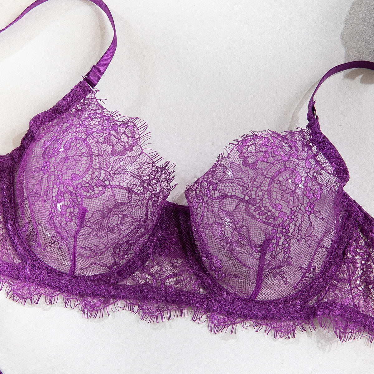 Women's Thin Lace Underwire Push-Up Bra, Sexy Lingerie 2-Piece Set