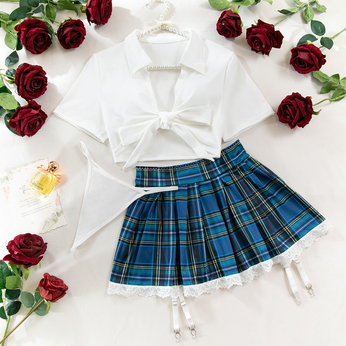 Sexy Hot Plaid Skirt JK Uniform, Deep V Temptation Game Sexy Uniform, Cosplay Underwear Suit