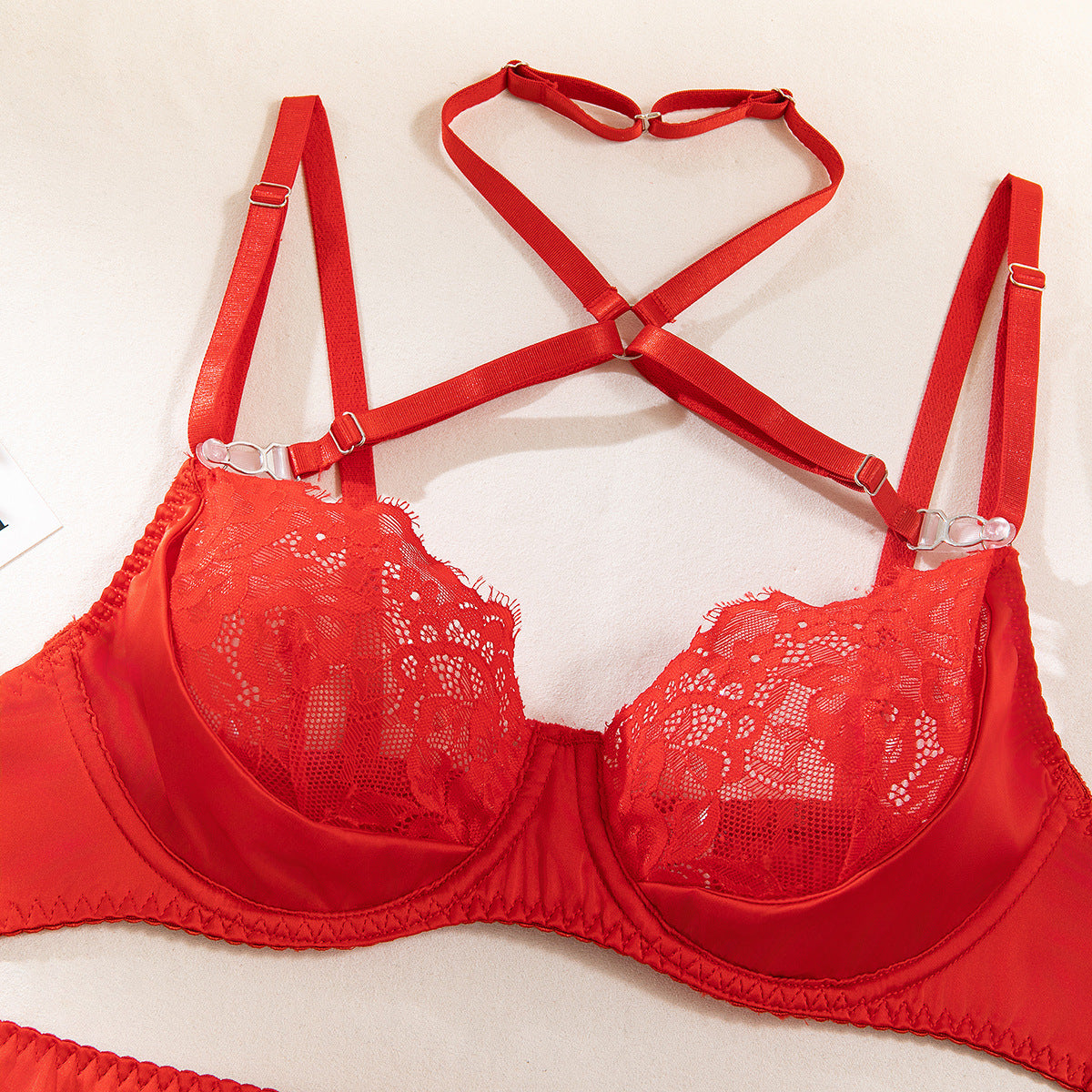 Women's Lace Trim Lingerie Set, Sexy Hollow Out Patchwork Shaping Sexy Lingerie