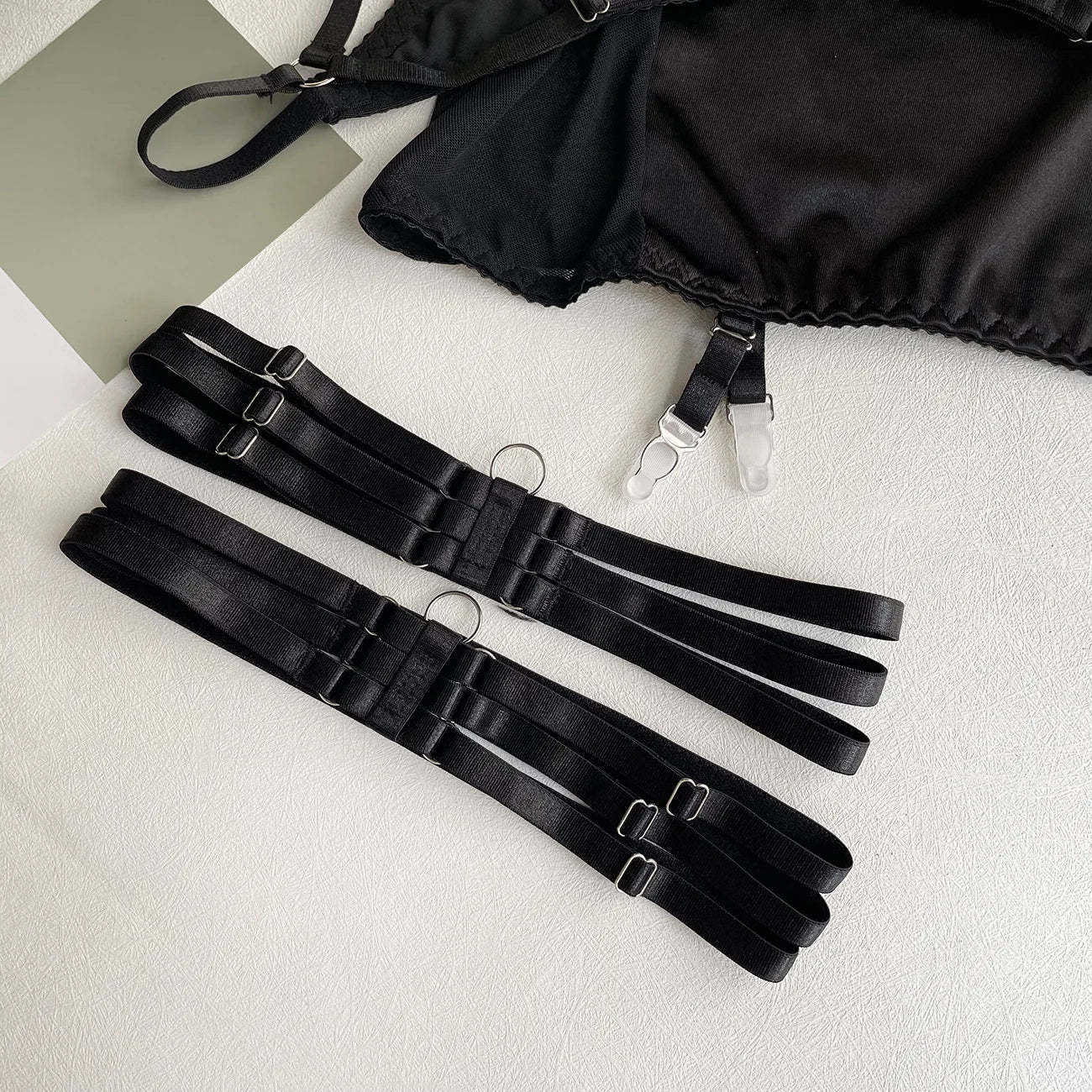 Women's Sexy Tassel  Satin Patchwork Mesh Bodycon Dress with Gloves Two-Piece Temptation Sexy Lingerie Set