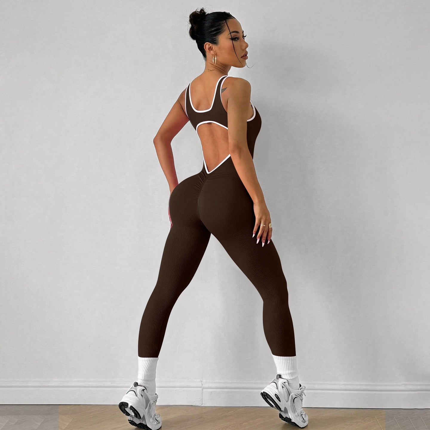 Women's Seamless One-Piece Sports Leggings with Open Back, Sleeveless Tight Butt-Lifting Quick-Dry Yoga Bodysuit