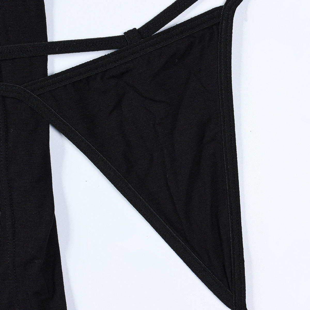 Black Lace Patchwork Modal Cotton High Slit Sexy Strap Nightdress Two-Piece Set, Loungewear