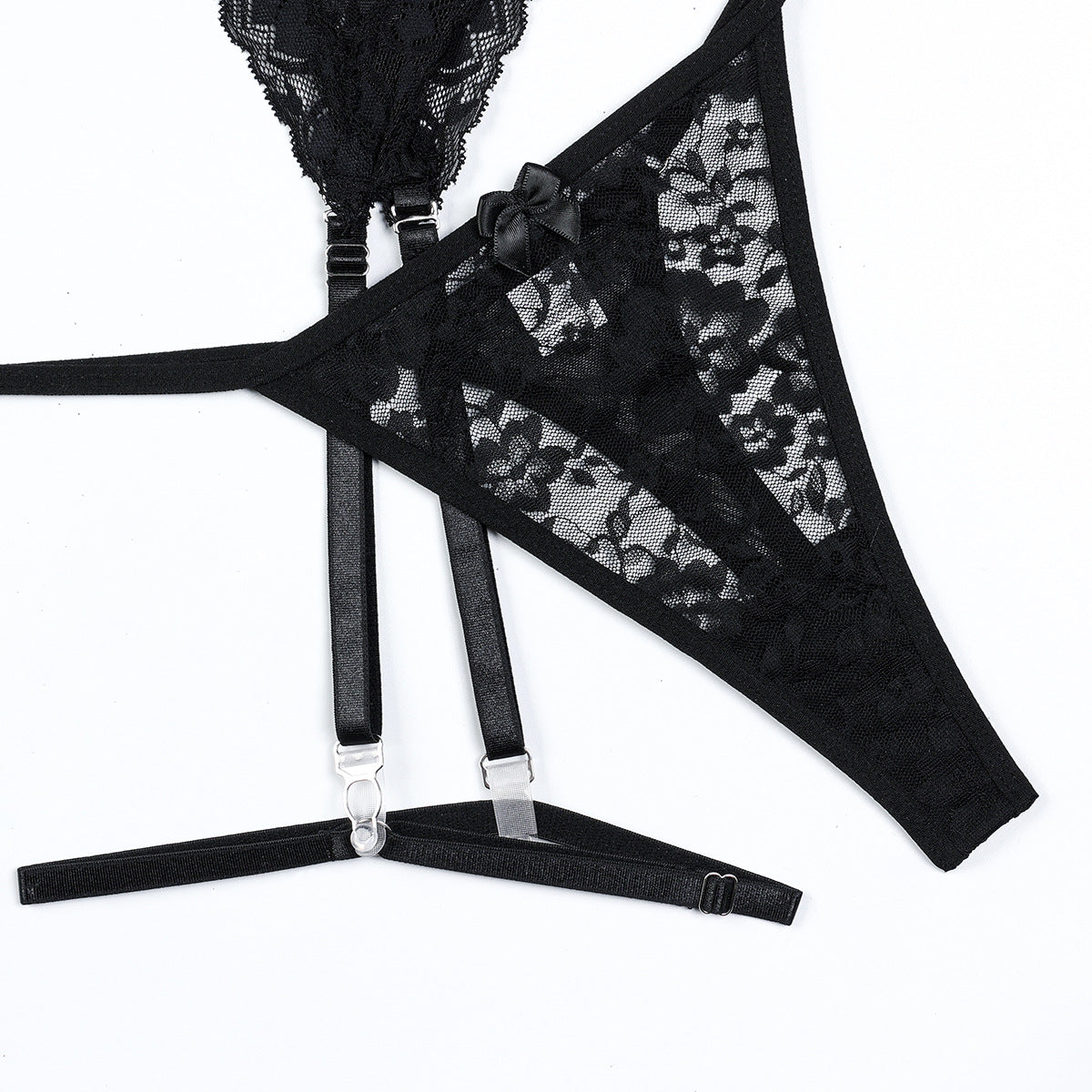 Women's Sexy Lace See-through Lingerie, Cross-tied Strap Two-piece Set