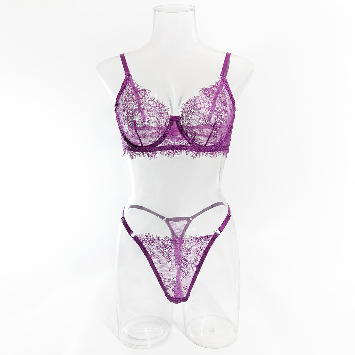 Women's Thin Lace Underwire Push-Up Bra, Sexy Lingerie 2-Piece Set