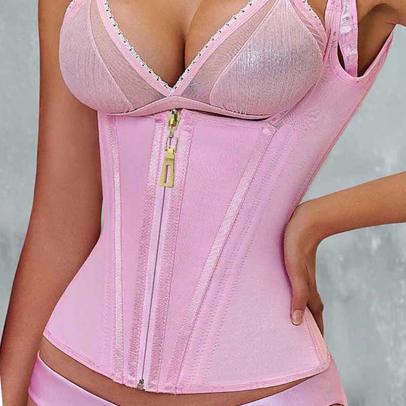 Women's Zipper Double Layer Steel Bone Tight Waist Shaping Top, Tummy Control Latex Shaping Vest XS-XXXL